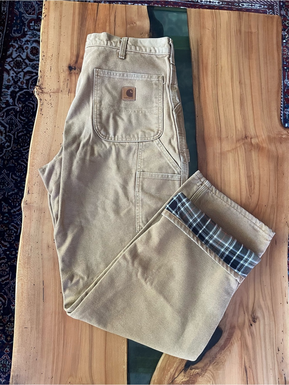 Carhartt B111 BRN Plaid Lined Duck Canvas Pants 33x31